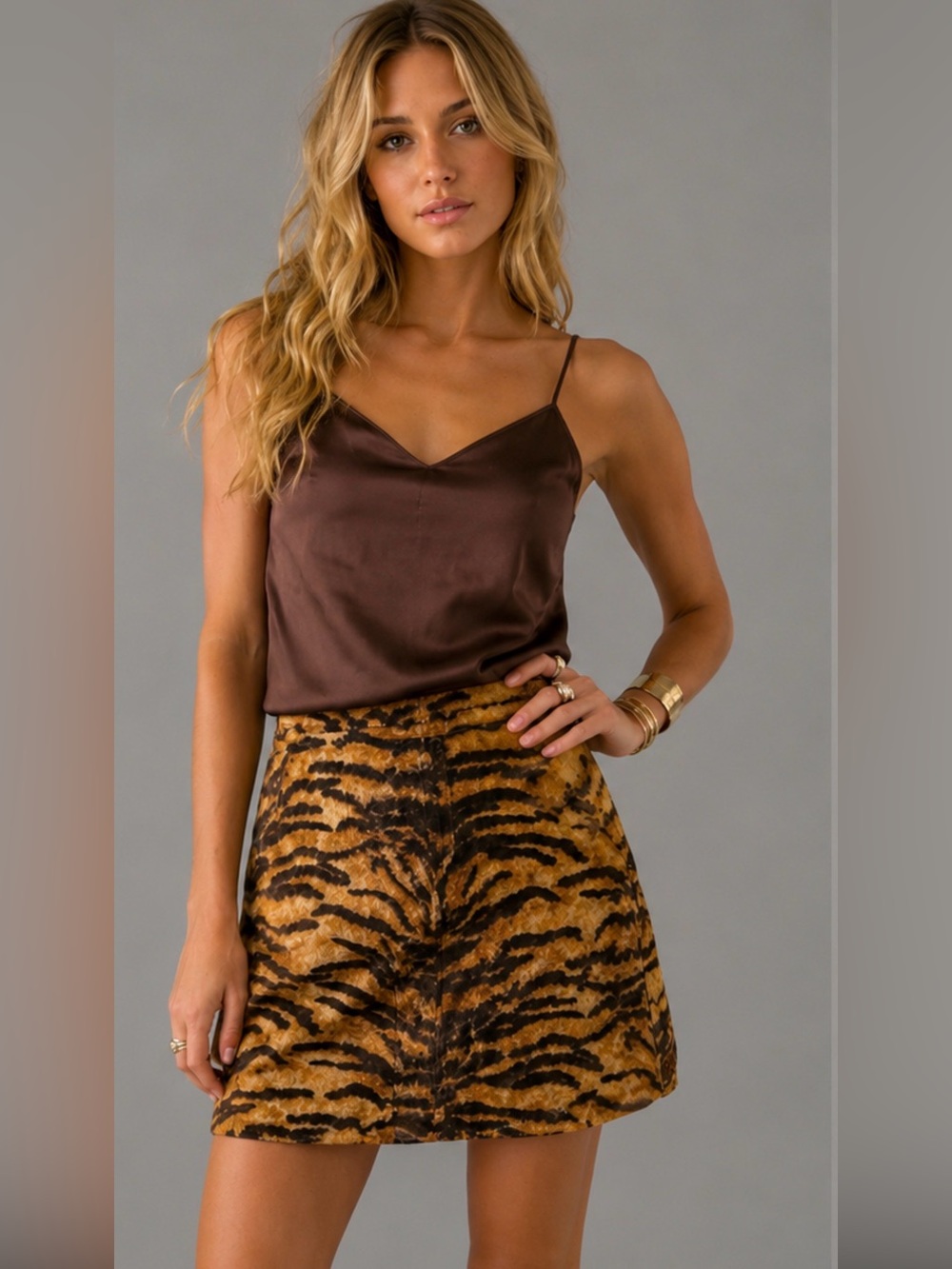 Vintage 1960s Tiger Animal Print Textile Micro Mini Skirt Mod Go-Go A-Line